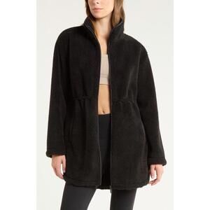 New ZELLA Faux Shearling Longline Jacket In Black Size S